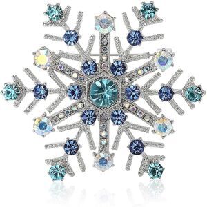 Women Rhinestone Snowflake Brooch Crystal Winter Snowflake Brooch Pin Blue